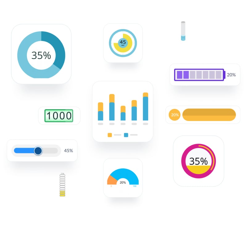 Graphics, charts, diagrams, data widgets and maps