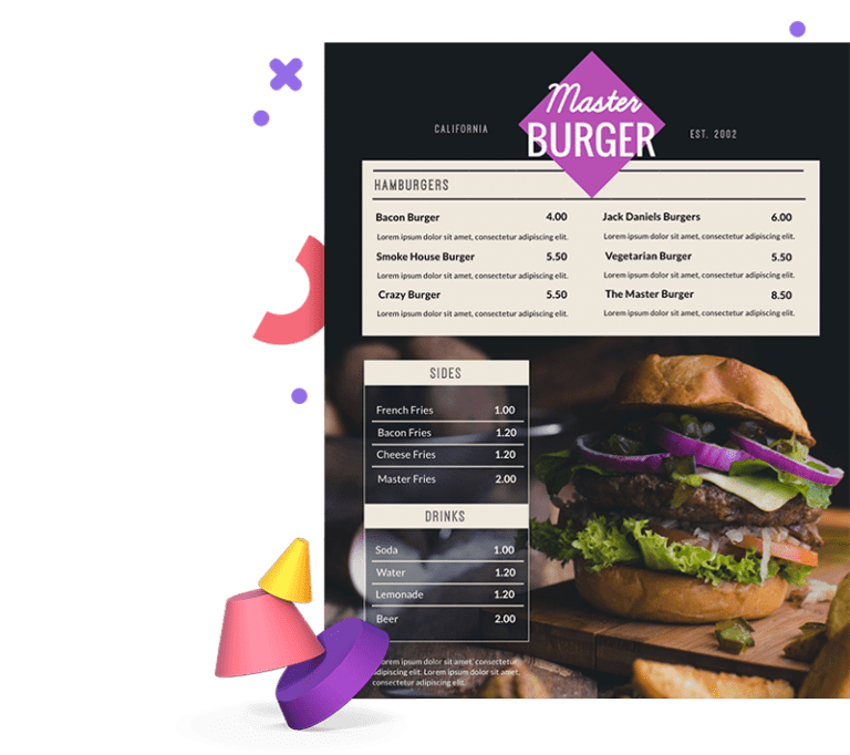 Hearder Menu. Example Free Menu Templates for Your Restaurant or Cafe | Visme