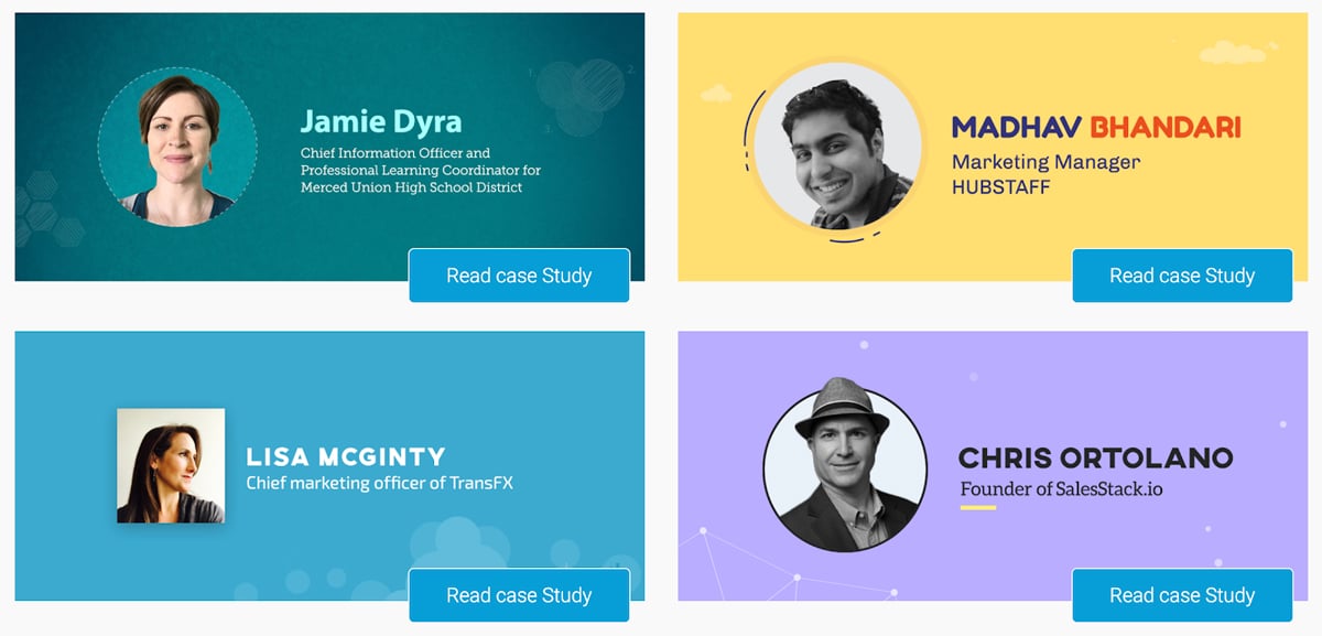 A screenshot of case study excerpts on Visme's website.