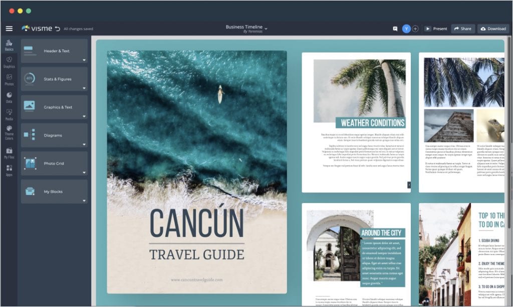 An ebook template open in Visme's editor.