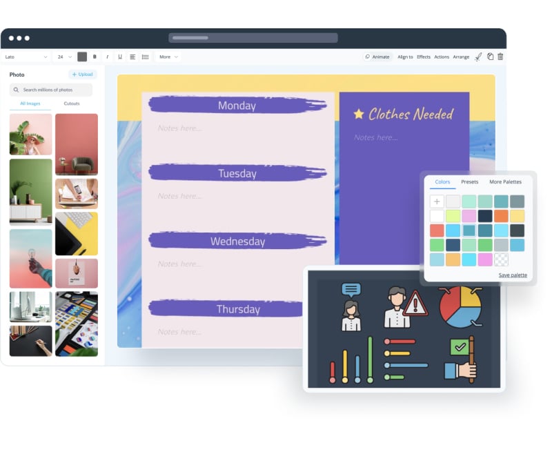Our photo, icon and color options available in Visme.
