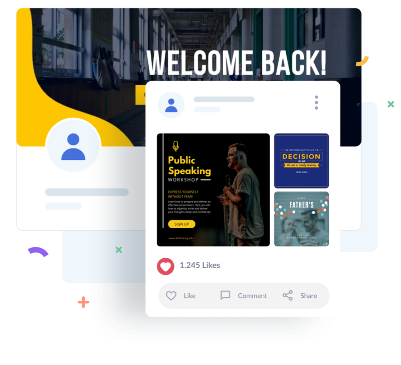 Acesse capas, anúncios e modelos de posts incríveis para compartilhar em seu Facebook