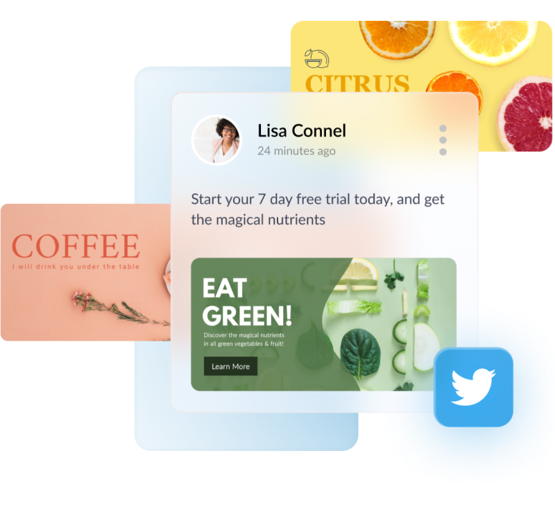 Descubra modelos de banners, anúncios e posts para Twitter