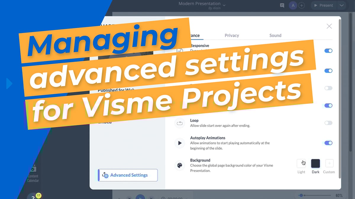 Managing advanced settings for Visme Projects
