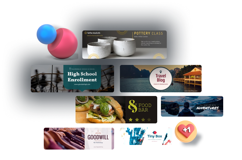 A selection of Facebook cover photo templates available to customize in Visme.