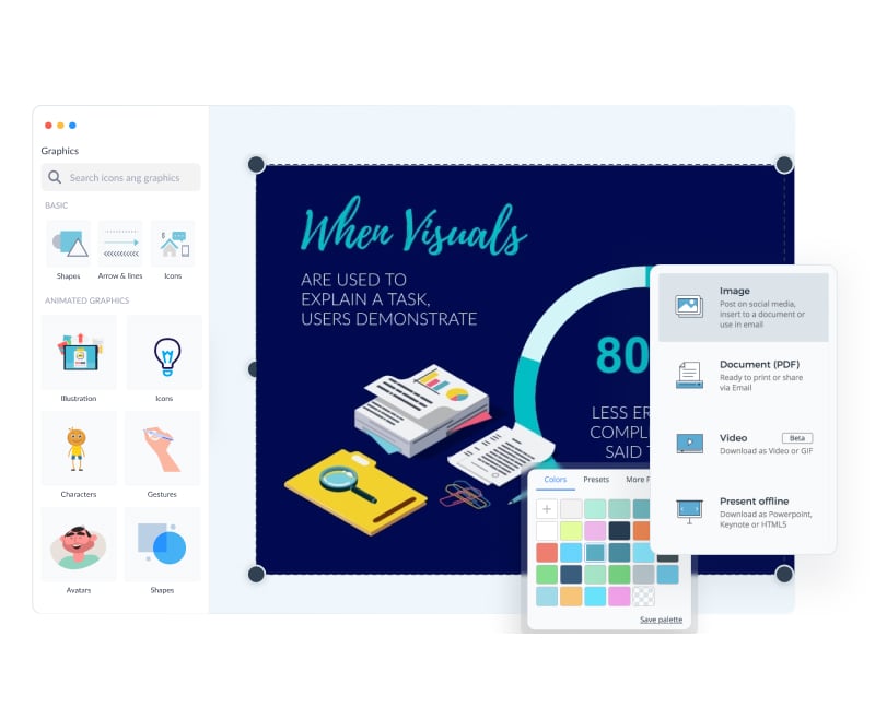 A chart template alongside icons available in Visme.