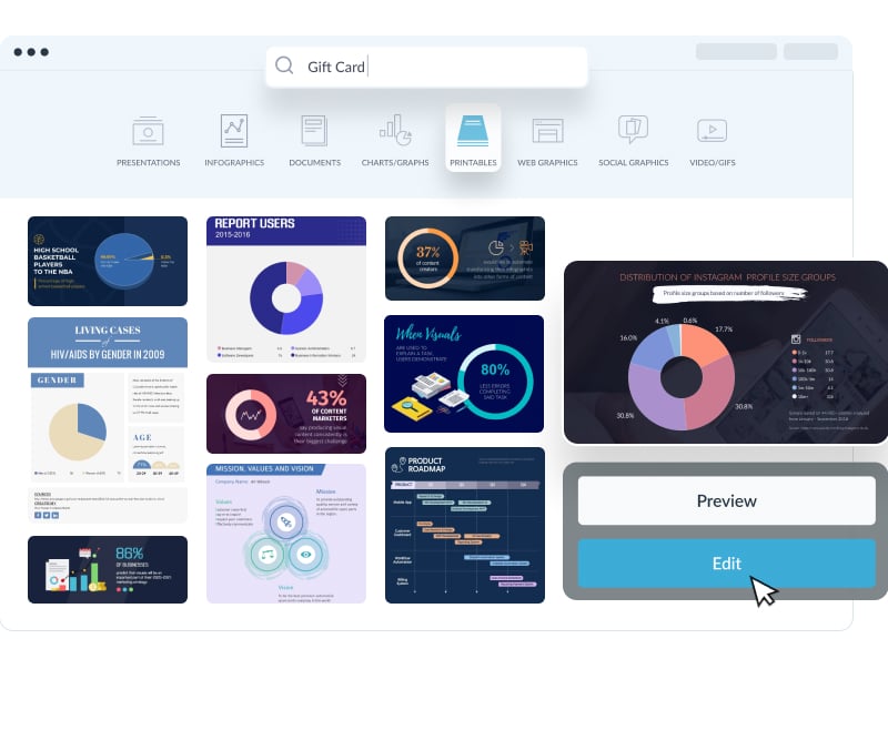 A selection of chart templates available in Visme.