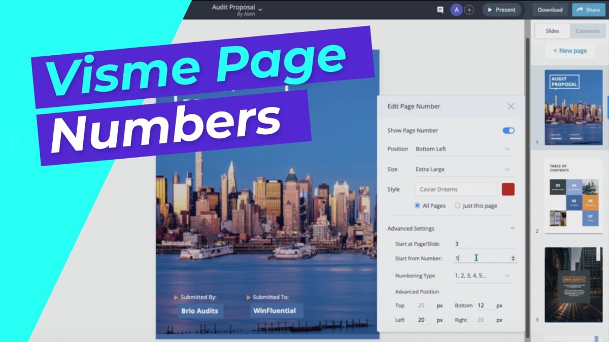 Visme Page Numbers