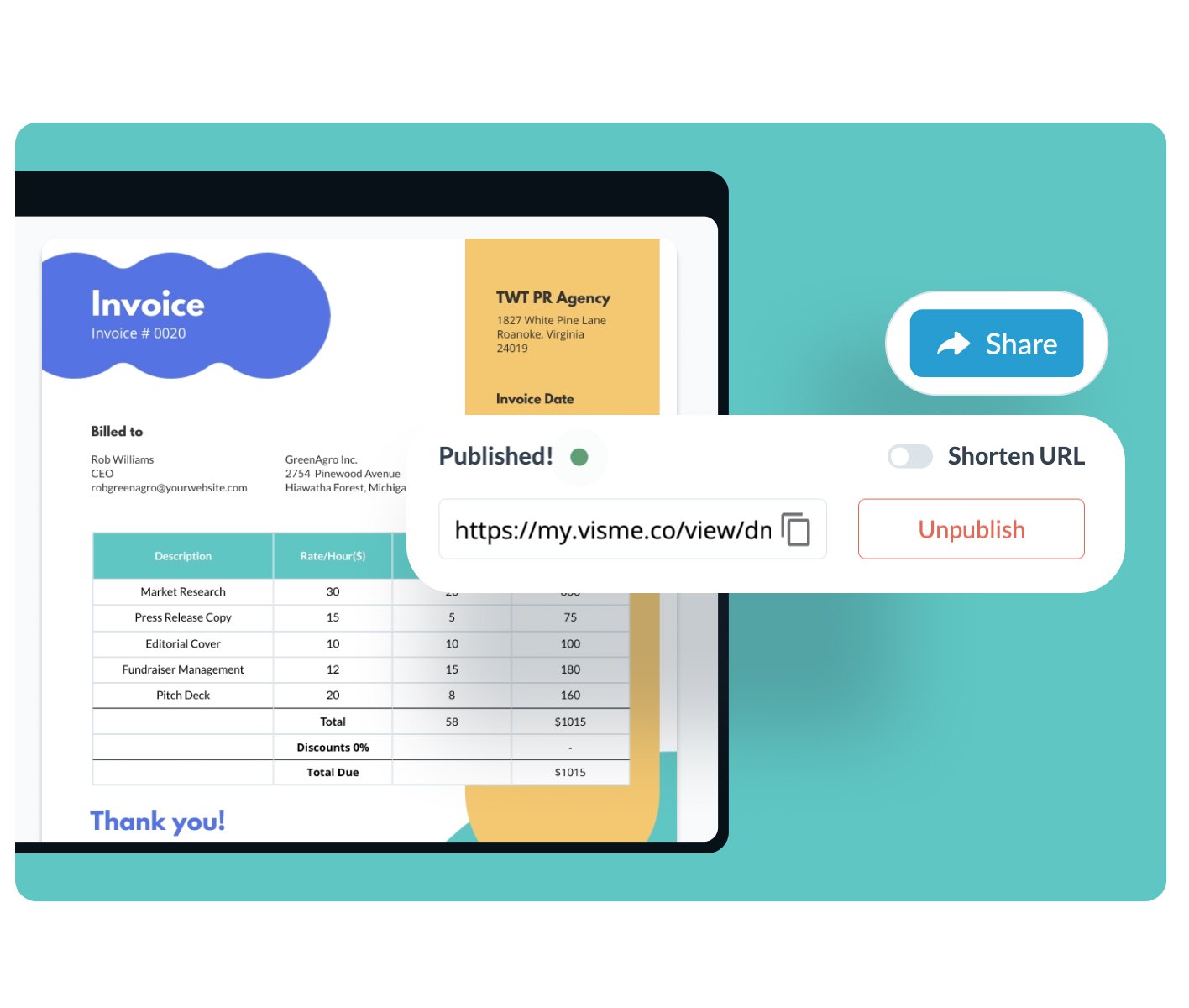 Download or share your invoice