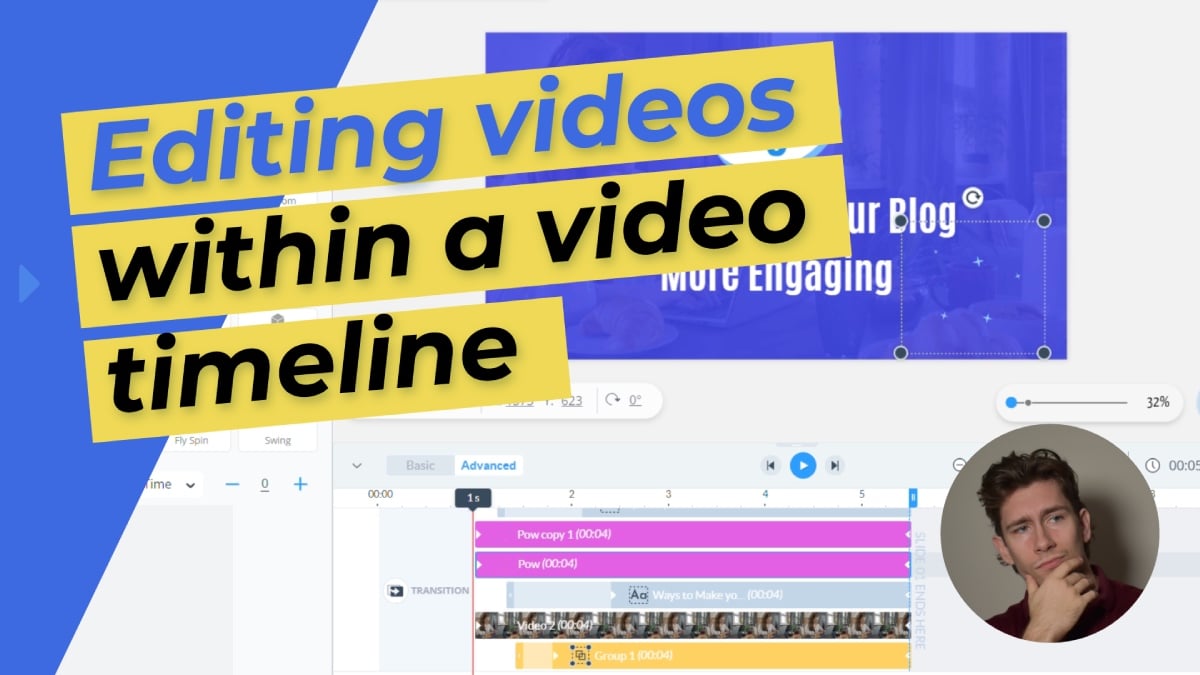 Editing videos within a video timeline
