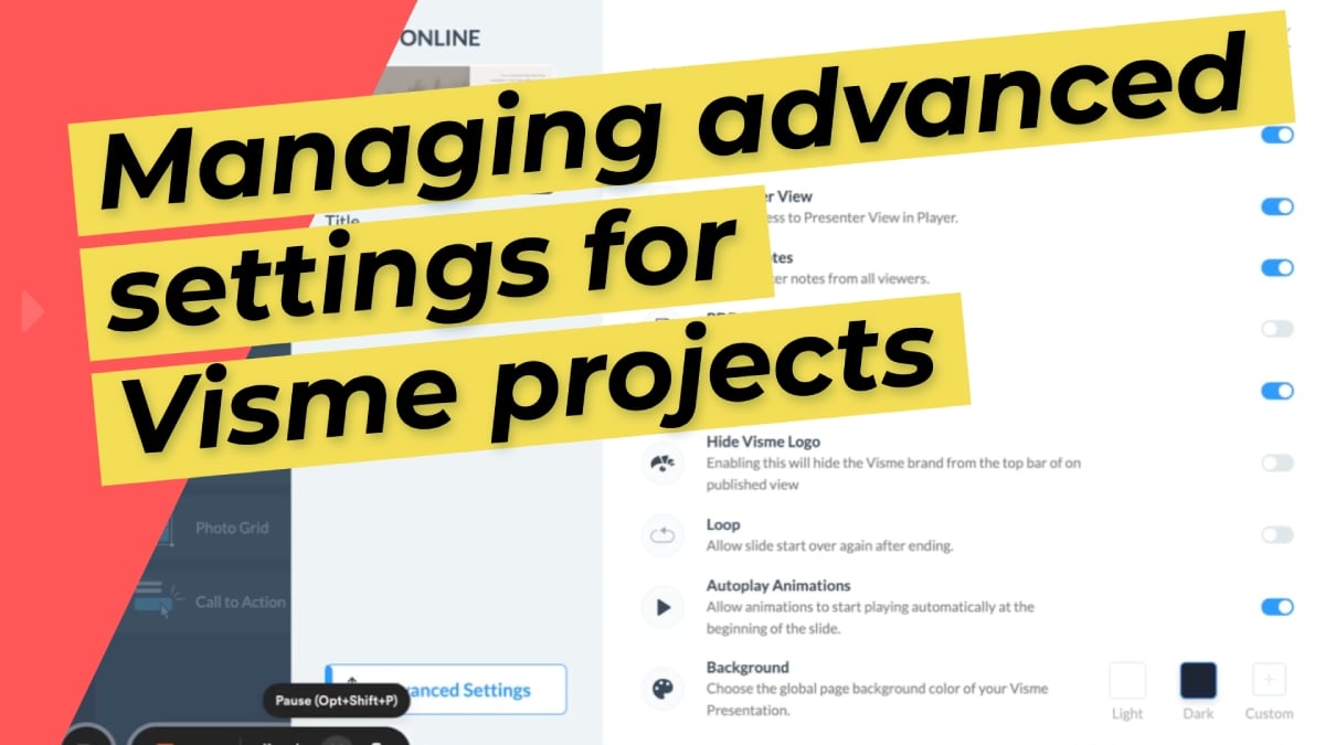Managing advanced settings for Visme projects