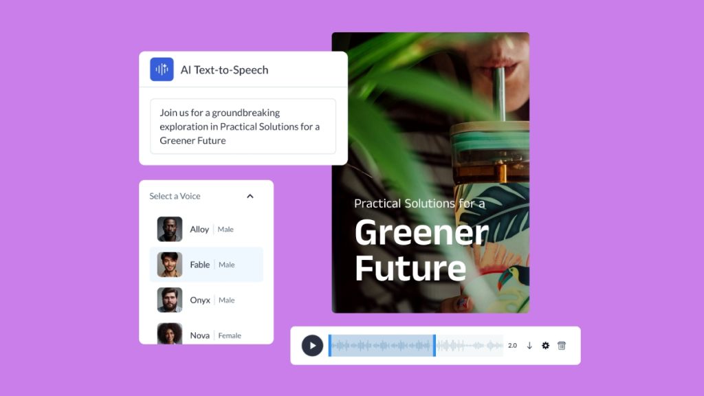 software for presentation webcam AI Text-to-speech generator, AI Designer supports color palette application & more