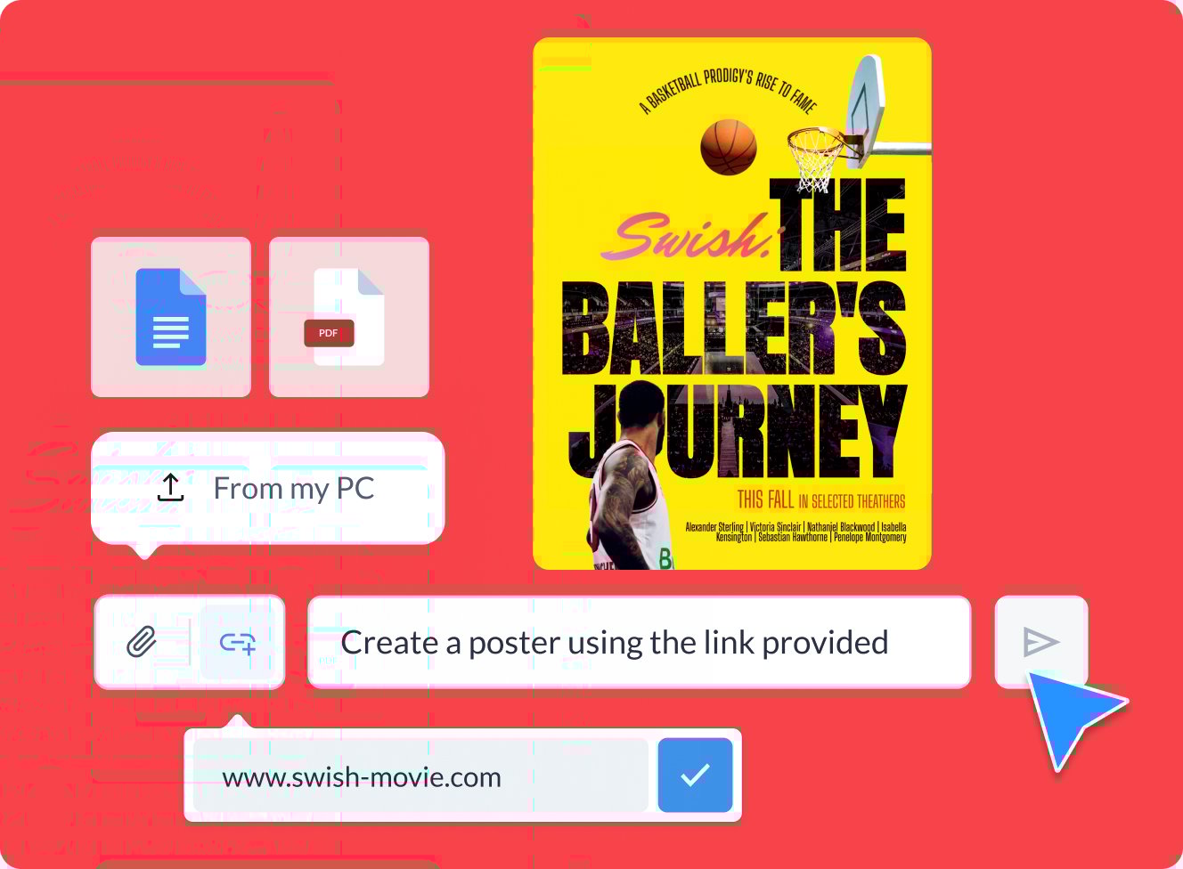 Upload files or add links for Visme AI to source content