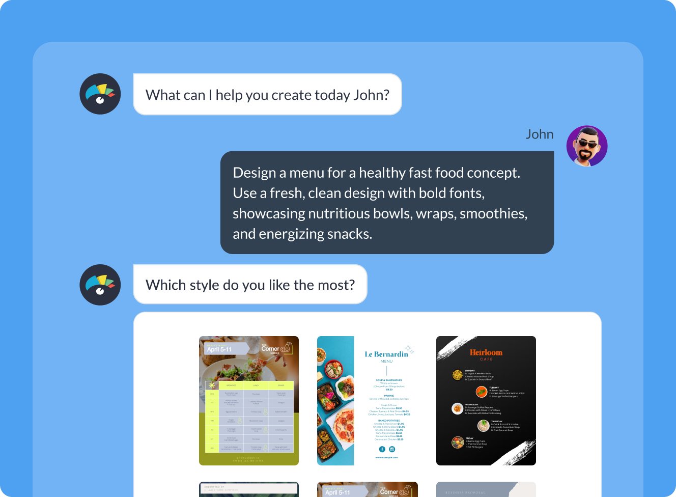 Ready-to-use menus in less than two minutes