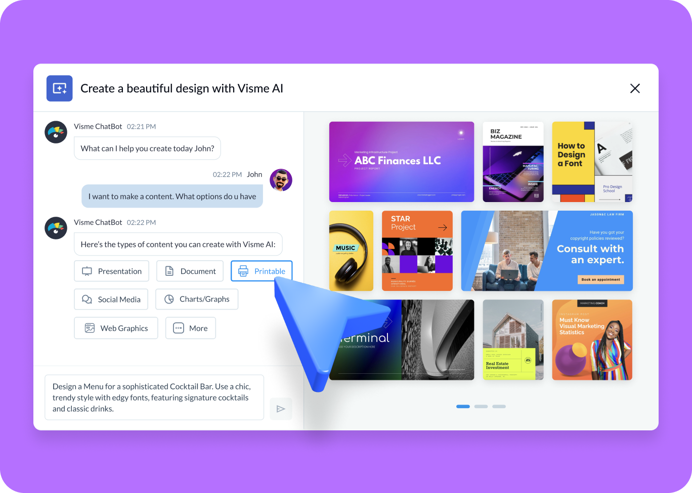 How to create AI-generated menus with Visme