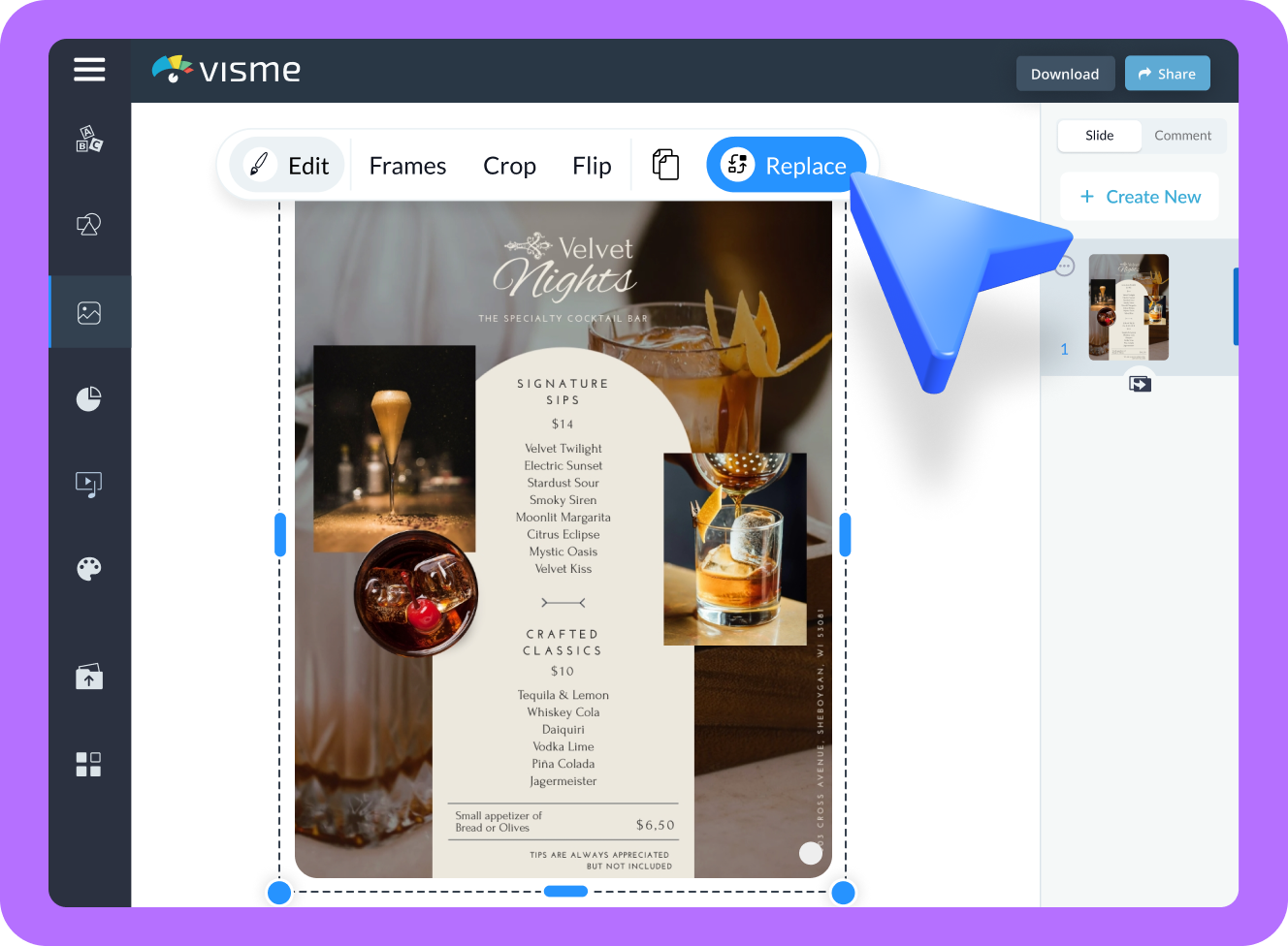 How to create AI-generated menus with Visme