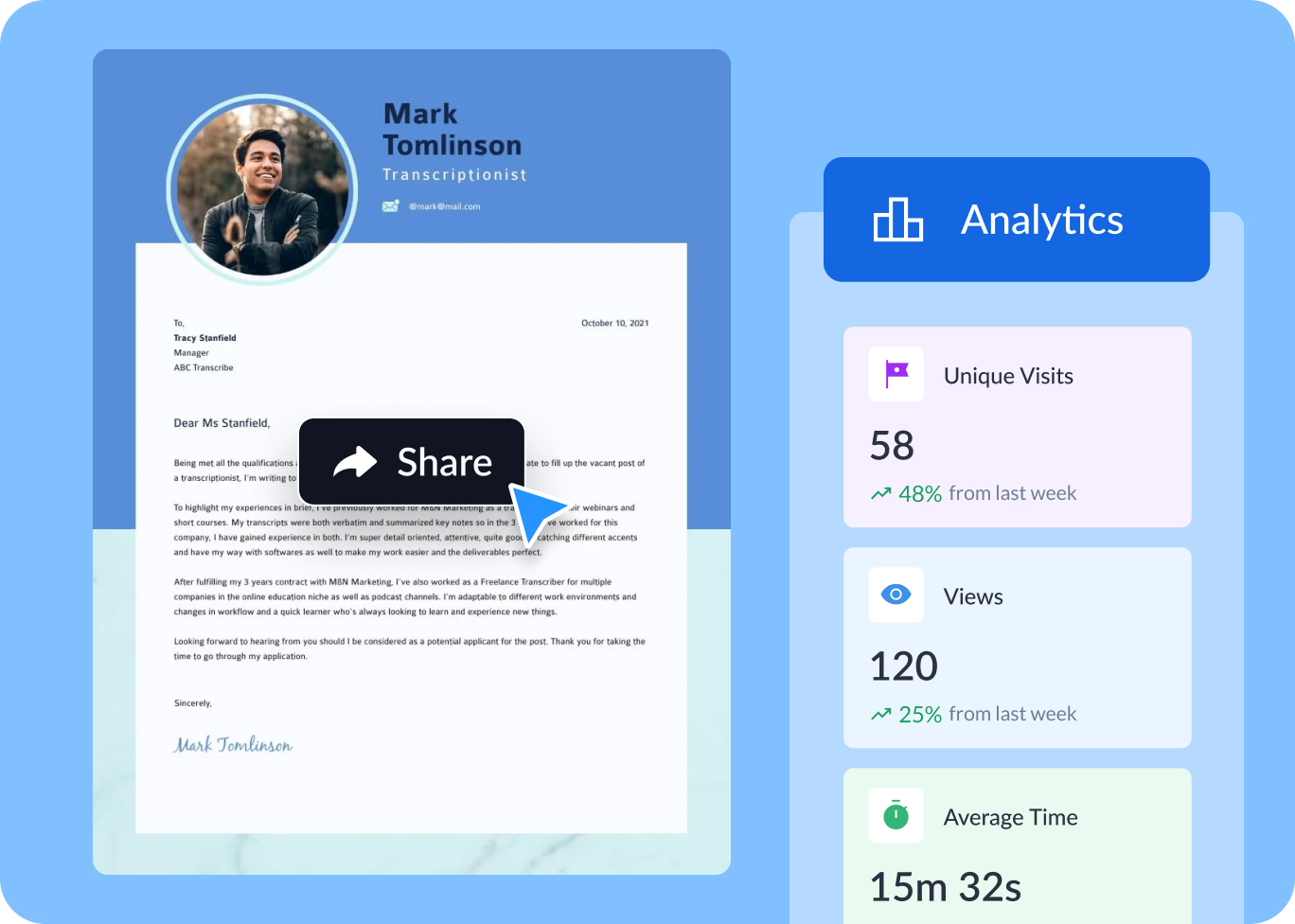Share your cover letter as a live link