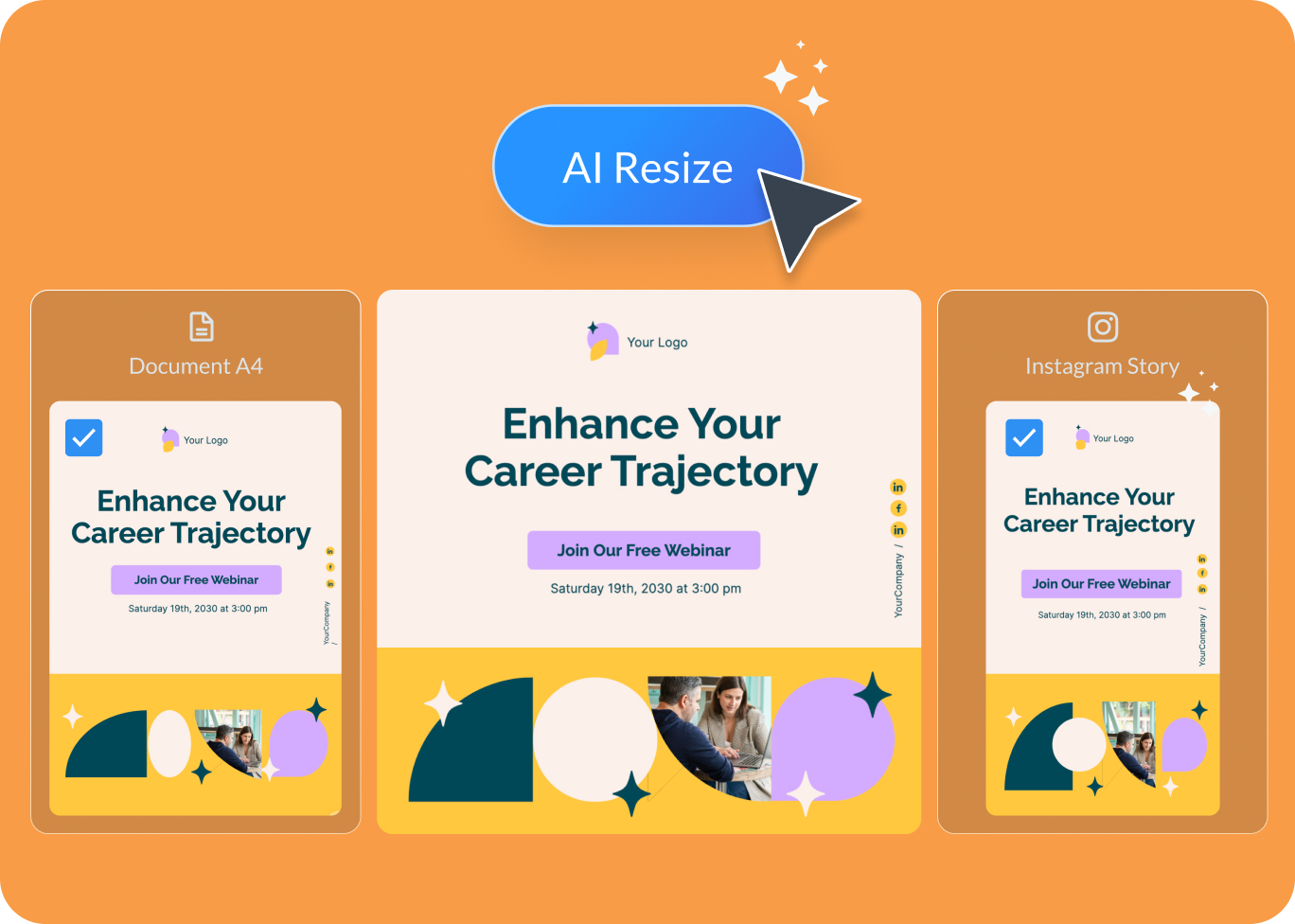 Use the AI Resize tool to repurpose your Instagram post into other formats