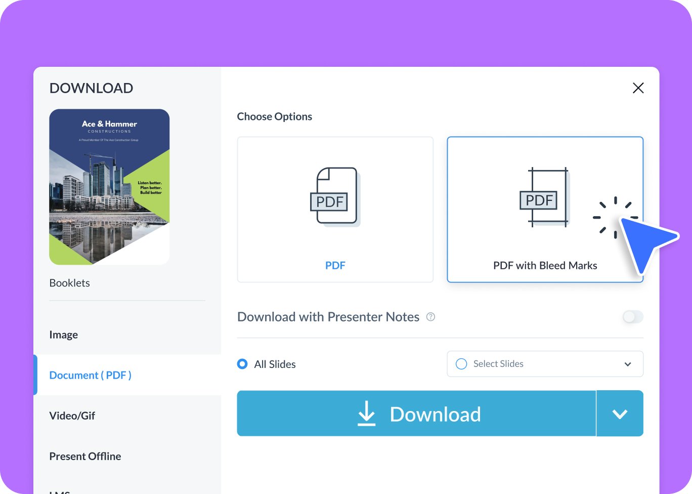 Get your booklets ready to print with grids, rulers and bleed marks