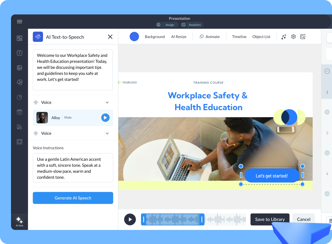 How to use Visme AI to turn text into speech