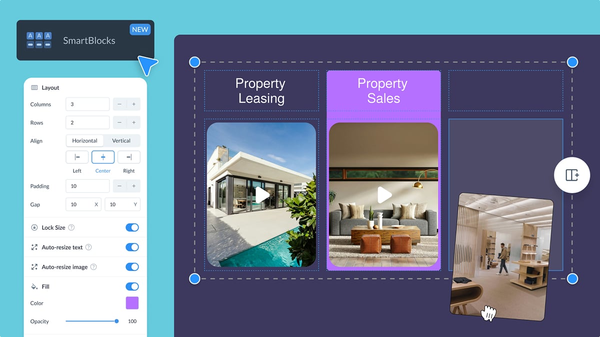 Design perfectly aligned content easily, with SmartBlocks