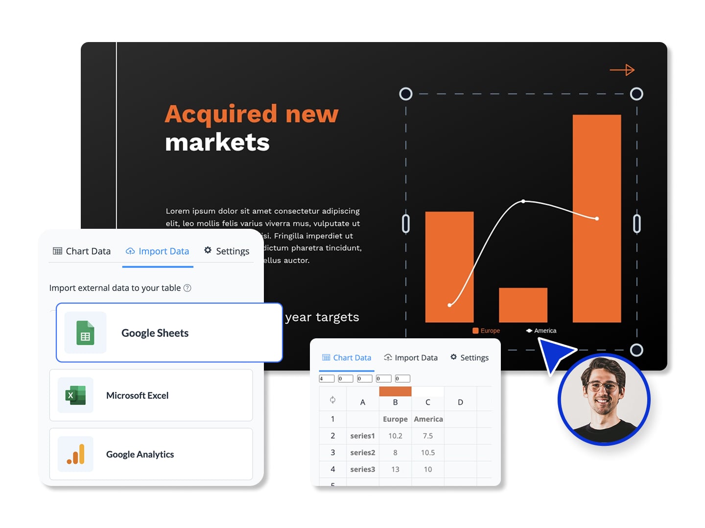 Data-driven decks with charts, widgets and maps